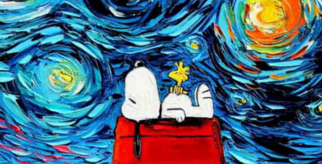 La notte stellata di Van Gogh con personaggi della cultura Pop