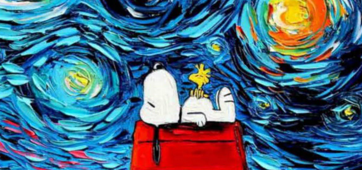 La notte stellata di Van Gogh con personaggi della cultura Pop