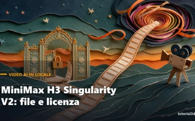 Diorama di carta con cinepresa, cancello col lucchetto e vortice di pellicola: MiniMax H3 Singularity V2 e la sua licenza