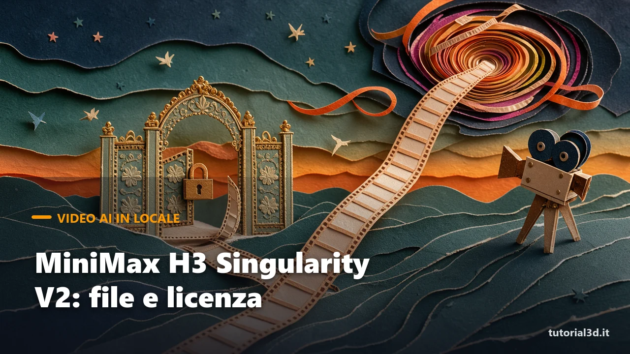 Diorama di carta con cinepresa, cancello col lucchetto e vortice di pellicola: MiniMax H3 Singularity V2 e la sua licenza