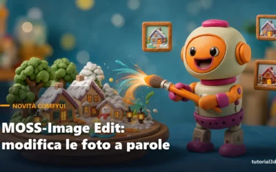Robot di plastilina ridipinge un villaggio d'inverno: MOSS-Image Edit in ComfyUI per modificare le foto a parole