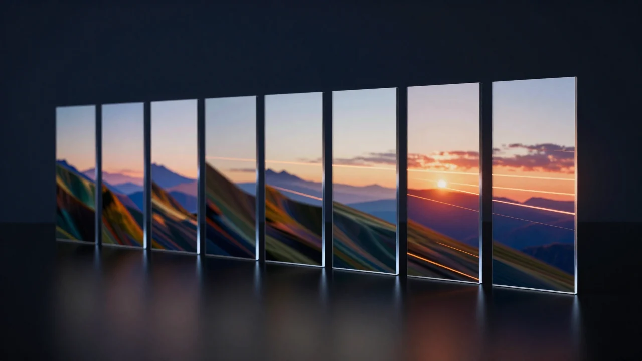 Sequenza di pannelli con un tramonto in montagna: Qwen-Image 2.1 Turbo in 8 passi e LoRA multiple